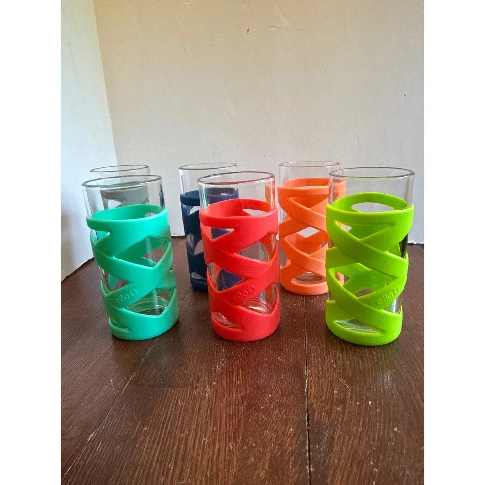 Ello Glass Tumblers 16oz with Silicone Sleeves Set of 6 Multicolor Highball